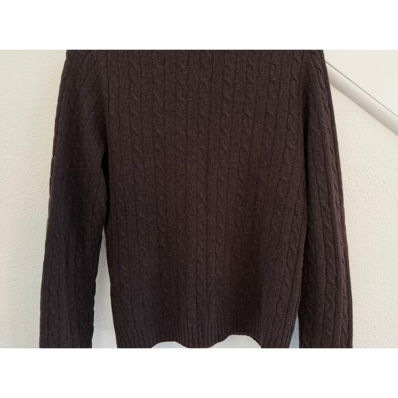 J.Crew Cable Knit Turtleneck Sweater Womens Large Chocolate Brown Winter Wool - Picture 14 of 15
